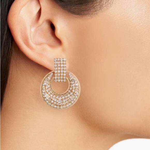 Natasha Couture Jewelry - Natasha Couture Gold Pave Circle Drop Earrings